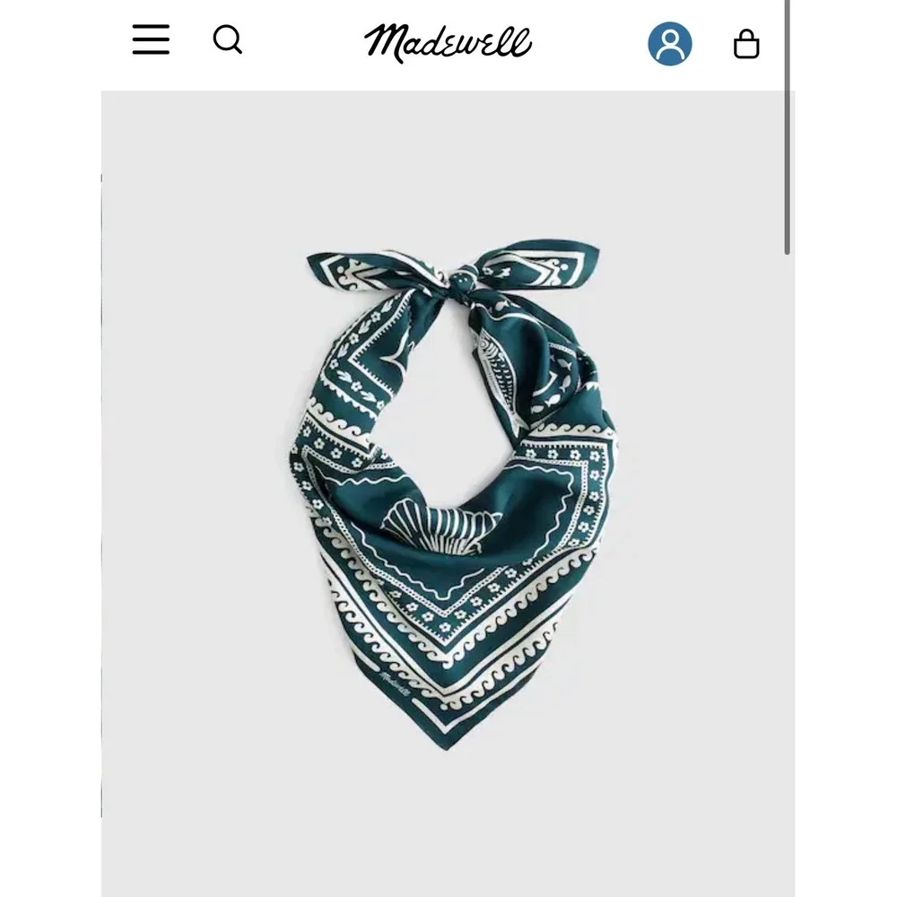 Madewell Silk Bandana Scarf Women OS Teal New Sea Shell Nautical NS765